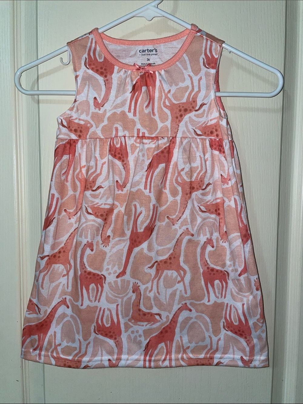 Carter's Coral and White Giraffe Print Sleeveless Dress
